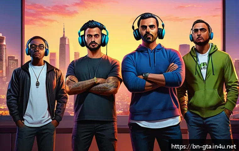 GTA5 온라인 게임 내 사회생활 팁 - A dynamic online gaming team strategizing together in a virtual environment, featuring diverse playe...